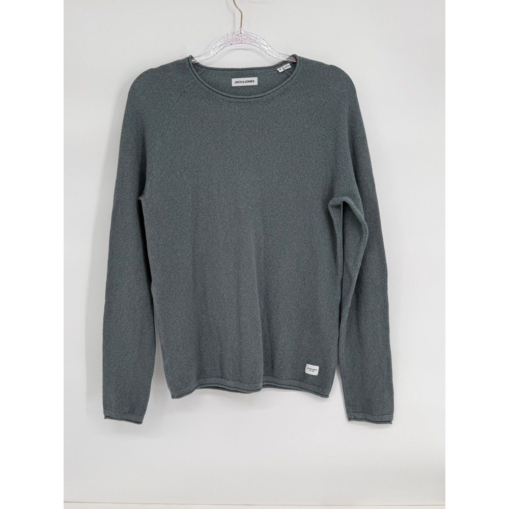 Jack & Jones Mens JJEHILL Crew‎ Neck Sweater Gray Organic Cotton Knit Sz M